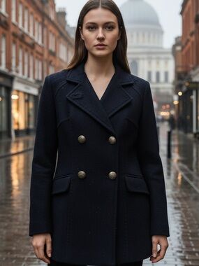 Banana Republic Black Double-Breasted Peacoat with Brass Buttons